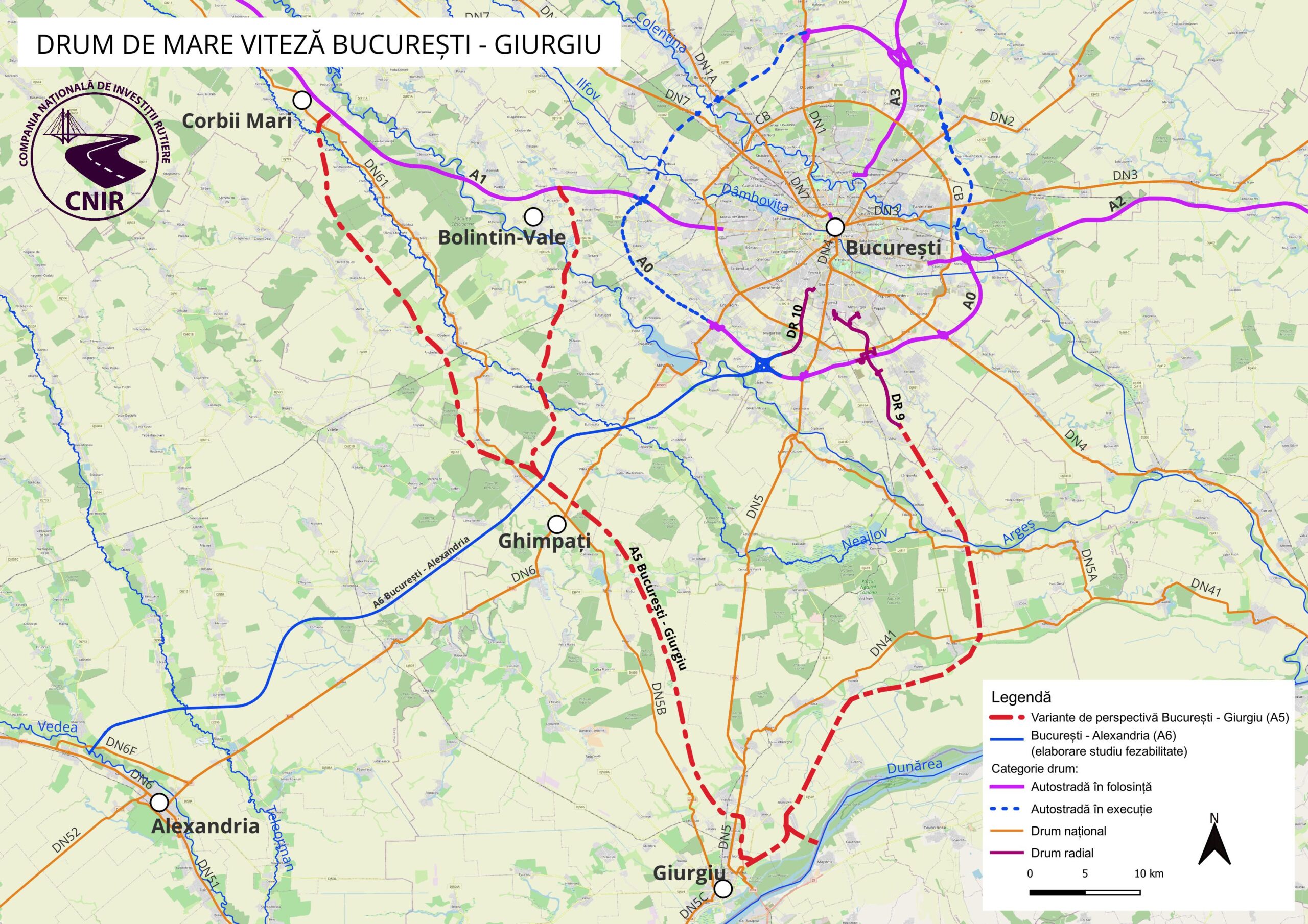 Hartă București-Giurgiu ilustrativ